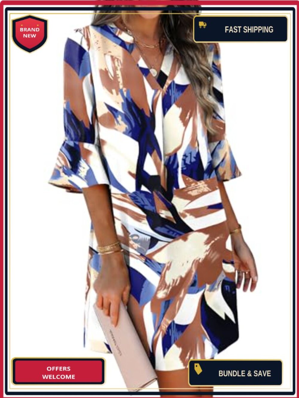 Women's Casual Shift Dress V Neck Ruffle Sleeve with Pockets Lightweight Summer